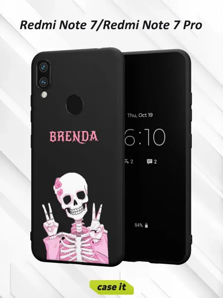 Case it Чехол на Redmi Note 7с принтом Розовый скелет