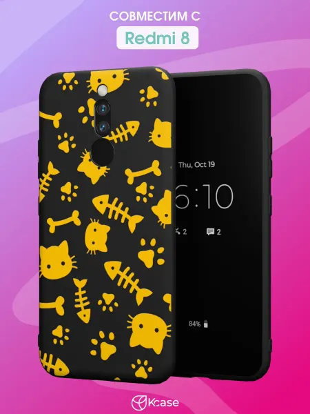 Kcase Чехол на Redmi 8 с принтом Кот и рыба