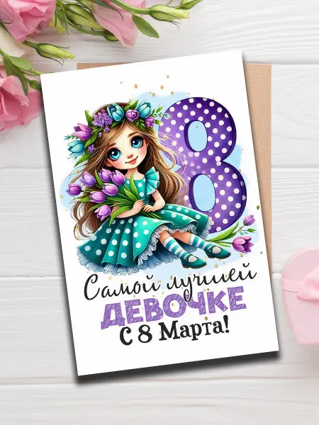 Woodguk Милая открытка 8 марта для девочек