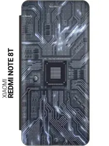 Чехол-книжка на Xiaomi Redmi Note 8T / Сяоми Редми Ноут 8Т с принтом "Синяя микросхема" черный
