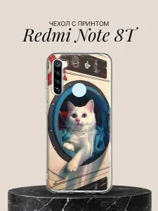 Силиконовый чехол на Redmi Note 8T Белый Кот для Редми Ноут 8Т