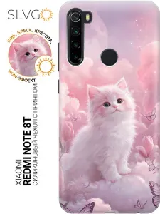 Силиконовый чехол на Xiaomi Redmi Note 8T с принтом Котик в царстве бабочек, trn