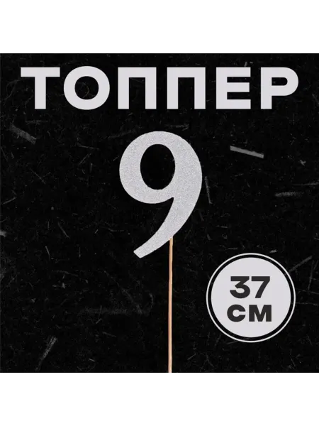 Страна Карнавалия Декоративный топпер "9" серебряный для торта, 10 шт