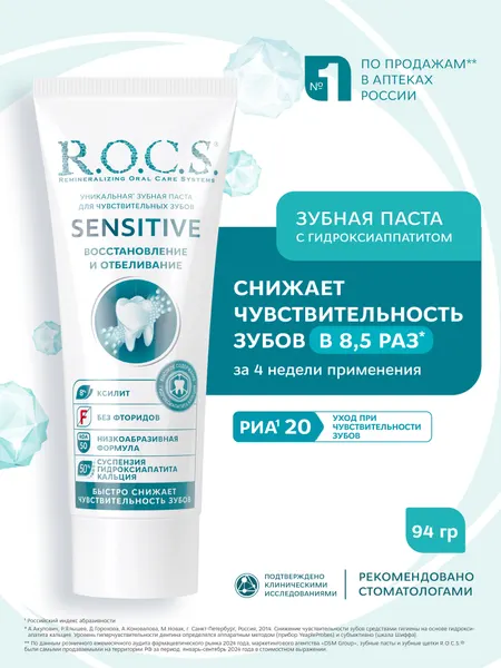 R.O.C.S. Зубная паста Sensitive Восстановление и Отбеливание 94 г