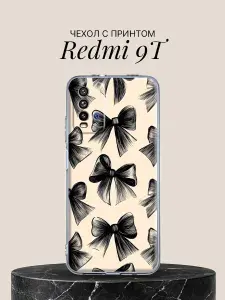 Силиконовый чехол на Redmi 9T Бантики черно-белые для Редми 9Т