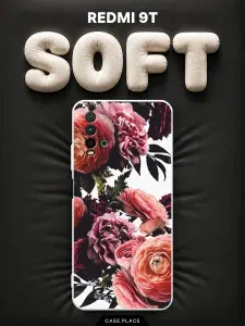 Чехол на Xiaomi Redmi 9T Soft Touch с принтом "Бордовые винтажные цветы"