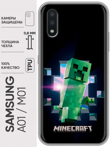 Trendmall Чехол на Samsung Galaxy M01, A01 Майнкрафт Скример Minecraft