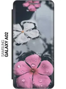 Чехол-книжка на Samsung Galaxy A02 / Самсунг А02 c принтом "Фиалки в воде" черный