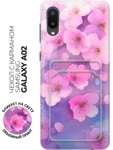 Силиконовый чехол на Samsung Galaxy A02 с принтом "Сакура. Дрейф" с карманом для карты