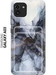 Чехол с карманом для карт на Samsung Galaxy A03 / Самсунг А03 с принтом "Черно-белый мрамор"