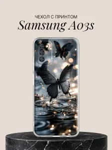 Чехол на Samsung A03s с принтом Чёрные бабочки