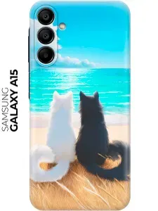 Силиконовый чехол на Samsung Galaxy A15 с принтом "Белая кошка и черный кот"