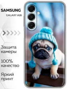 Чехол для Samsung Galaxy A16 с принтом щенок мопса на Самсунг Галакси А16