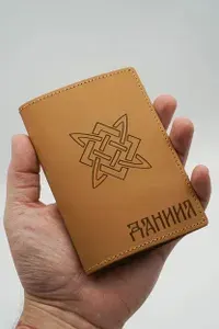 Обложка для паспорта кожаная именная Даниил рыжая