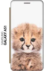 Чехол-книжка на Samsung Galaxy A51 / Самсунг А51 c принтом "Гепарденок" золотистый