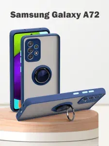 Чехол для Samsung Galaxy A72 / Самсунг Галакси А72, с кольцом, магнитный, подставка, защита камеры, синий
