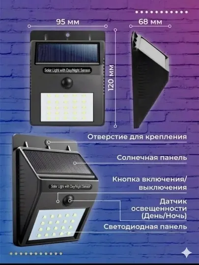 Солнечный настенный светильник с датчиком освещения для сада двора дорожки