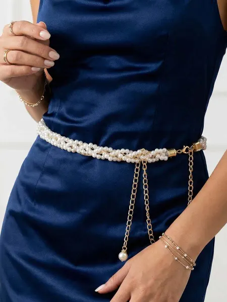Aldarius fashion Пояс цепочка золотая для платья с жемчугом