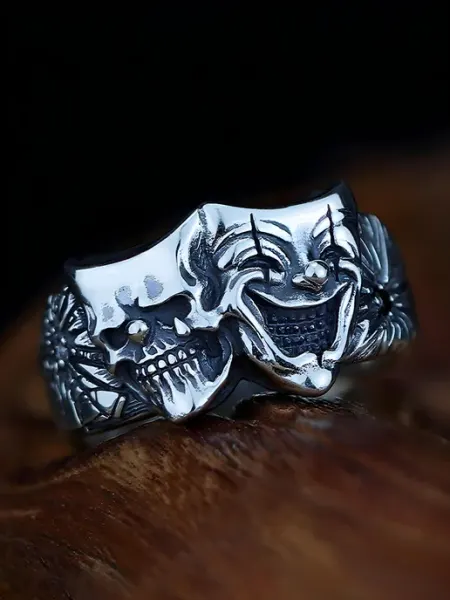 LAWE GOTHIC Безразмерное регулируемое кольцо Good and Evil, Clown