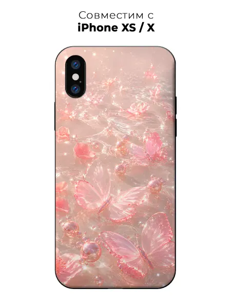 Vip Case Чехол на Apple iPhone X Xs Стеклянные бабочки в росе