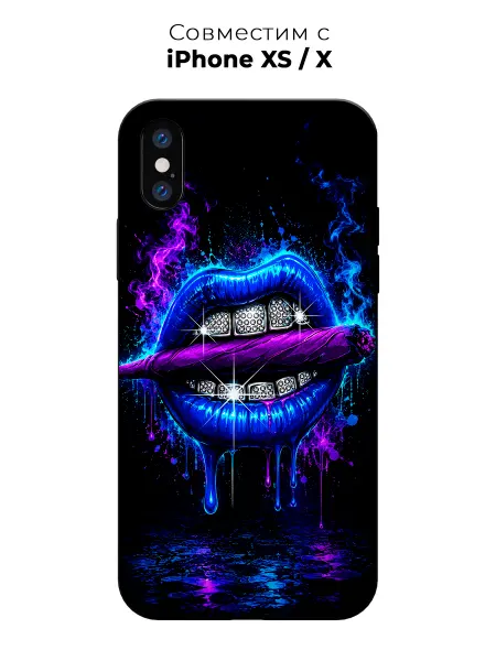 Vip Case Чехол на Apple iPhone X Xs Неоновые губы с грилзами