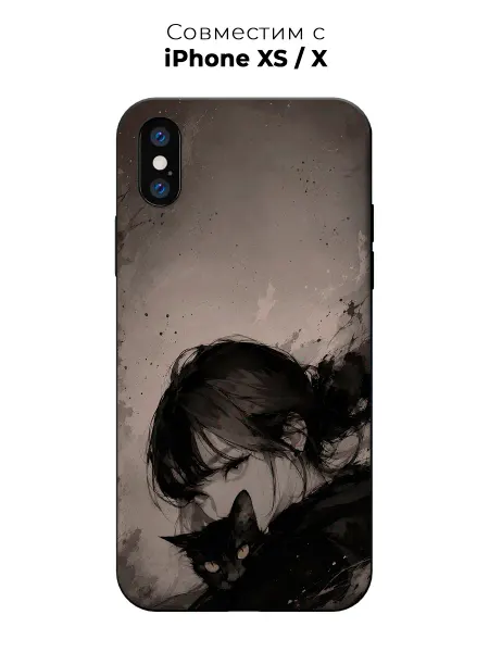 Vip Case Чехол на Apple iPhone X Xs Чорный Кот и Девушка