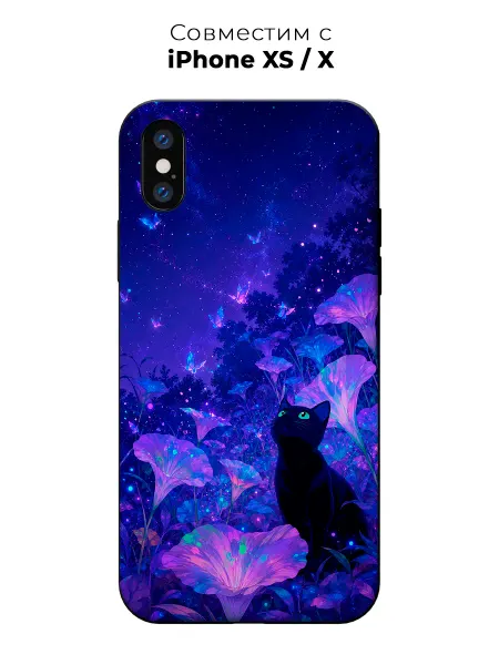 Vip Case Чехол на Apple iPhone X Xs Черный Кот На Цветочном Поле