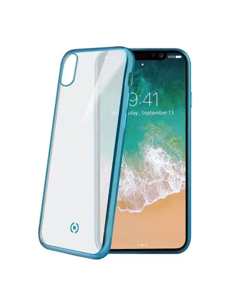 Celly Чехол Matt для Apple iPhone X XS прозрачный, синий кант