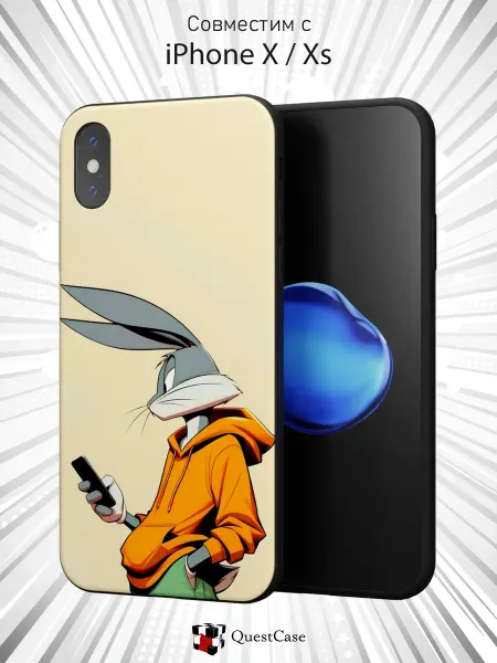 QuestCase Чехол на Apple iPhone X и XS с принтом Багз Банни