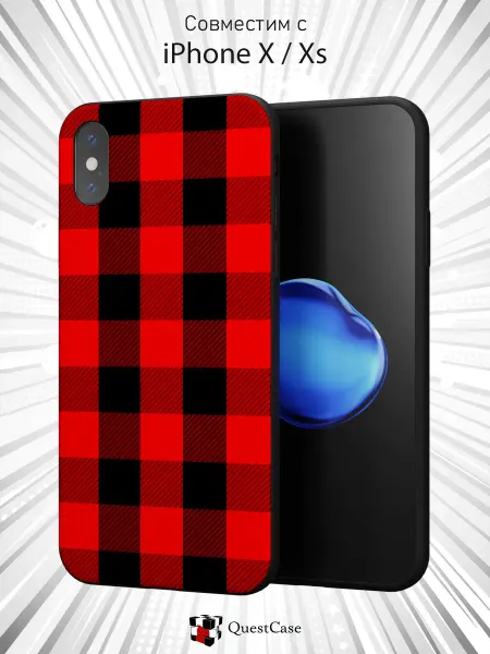QuestCase Чехол на Apple iPhone X и XS с принтом Клетка