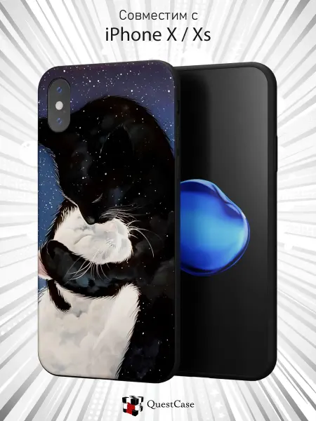 QuestCase Чехол на Apple iPhone X и XS с принтом Котики