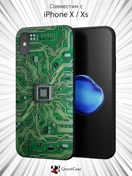 QuestCase Чехол на Apple iPhone X и XS с принтом Микросхема