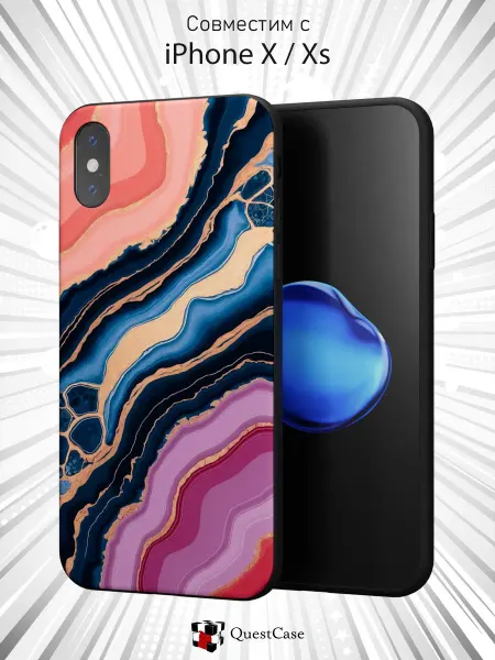 QuestCase Чехол на Apple iPhone X и XS с принтом Мрамор