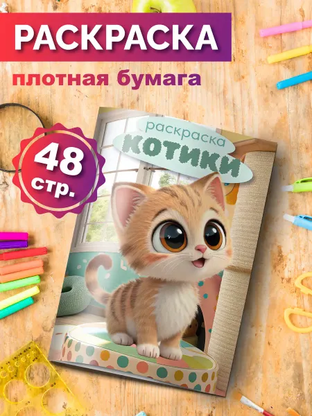 Разукраш Раскраска Милые котики для мальчиков и девочек