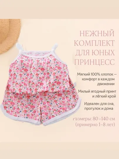 Легкий летний комплект для девочек, майка и шорты,пижама