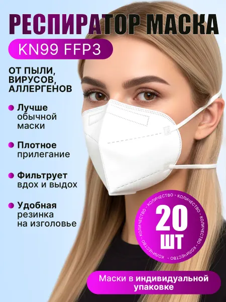 Safe Area Маски защитные одноразовые KN99 FFP3 без клапана 20 шт
