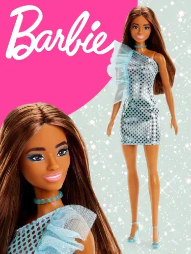 Кукла Barbie Брюнетка в блестящем платье HJR95
