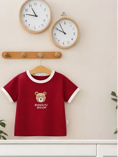 Детская красная футболка Brown Bear с принтом, мягкая, летняя, футболка для детей