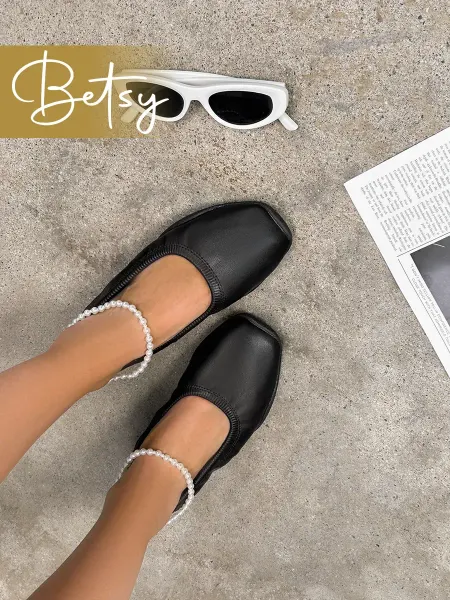 BETSY Балетки женские летние с жемчугом черные на резинке