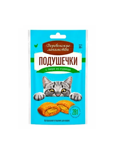 Деревенские лакомства для кошек подушечки пюре из курицы
