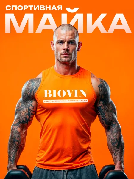 BIOVIN Майка мужская спортивная для фитнеса с принтом тренировочная