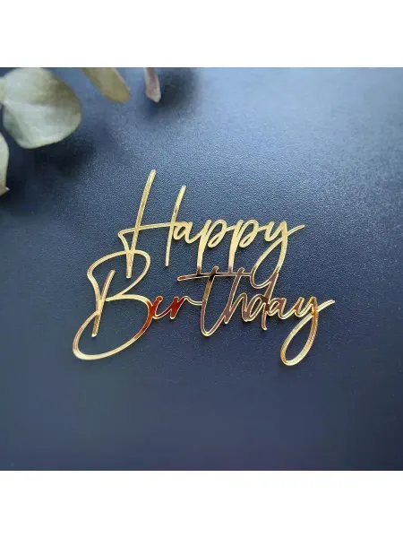 Decolazer Топпер для торта Happy Birthday зеркальный серебряный акрил