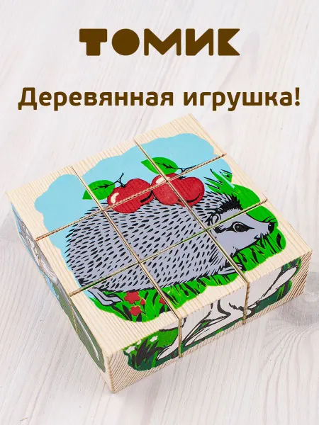 Томик Кубики для малышей деревянные "Лесные животные" 9 шт