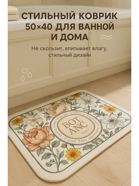 Boone Коврик для ванной, влаговпитывающий, противоскользящий