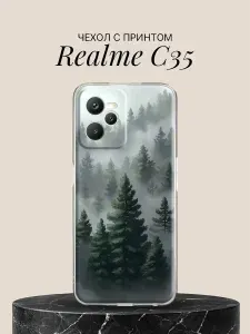 Чехол на Realme C35 с принтом Туманный хвойный лес