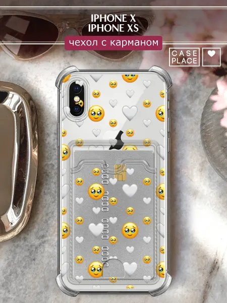 Case Place Чехол на iPhone X iPhone XS с картхолдером с сердечками