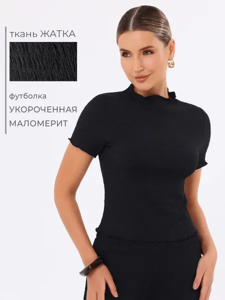 CHELEBI/Челеби-Текстиль Футболка летняя жатка блузка офисная с воротником стойка
