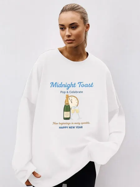 SELF LOVE CLUB Лонгслив оверсайз с новогодним принтом Midnight Toast