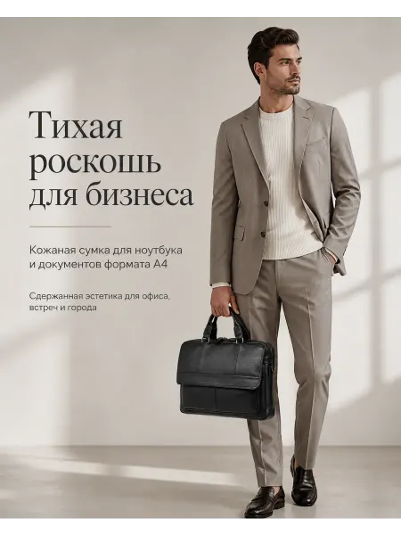 Daniele Riccardi Портфель кожаный большой черный для ноутбука А4