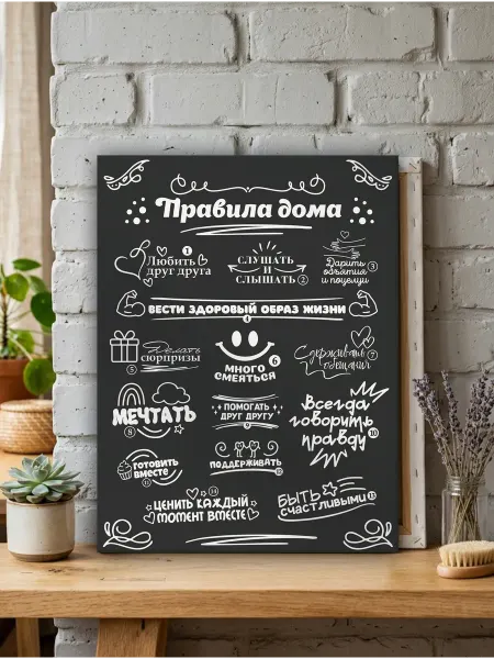 Diamond pixel Картина на стену Правила дома. Подарок на пасху